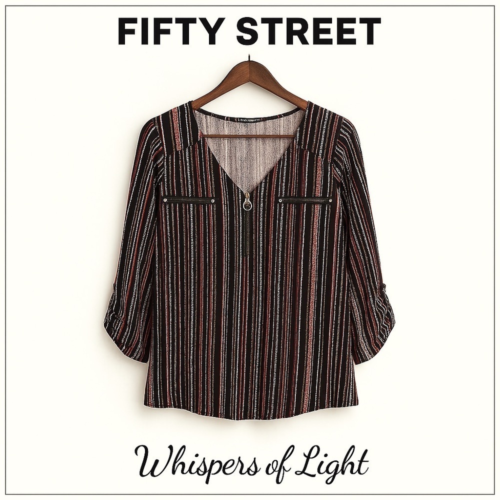 🖤 Fifty Street Striped Zip-Front Blouse – Size XL - Picture 2 of 8